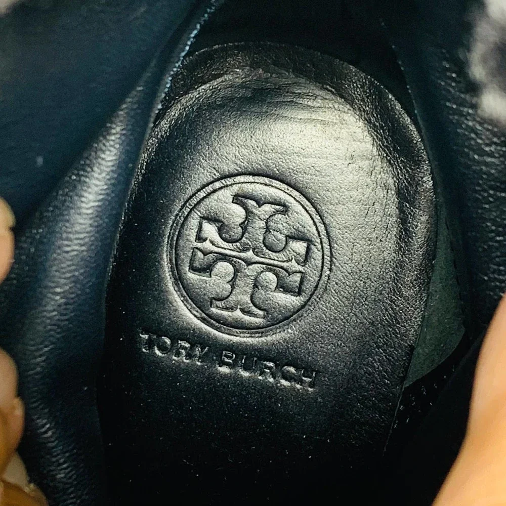 TORY BURCH Fairfax Shearling-Lined Wedge Boot, Black/Washed Navy, size 7 - Picture 6 of 12